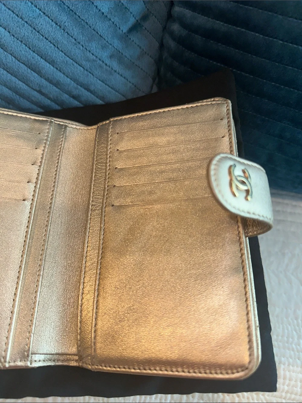 CHANEL Gold Quilted Leather Wallet